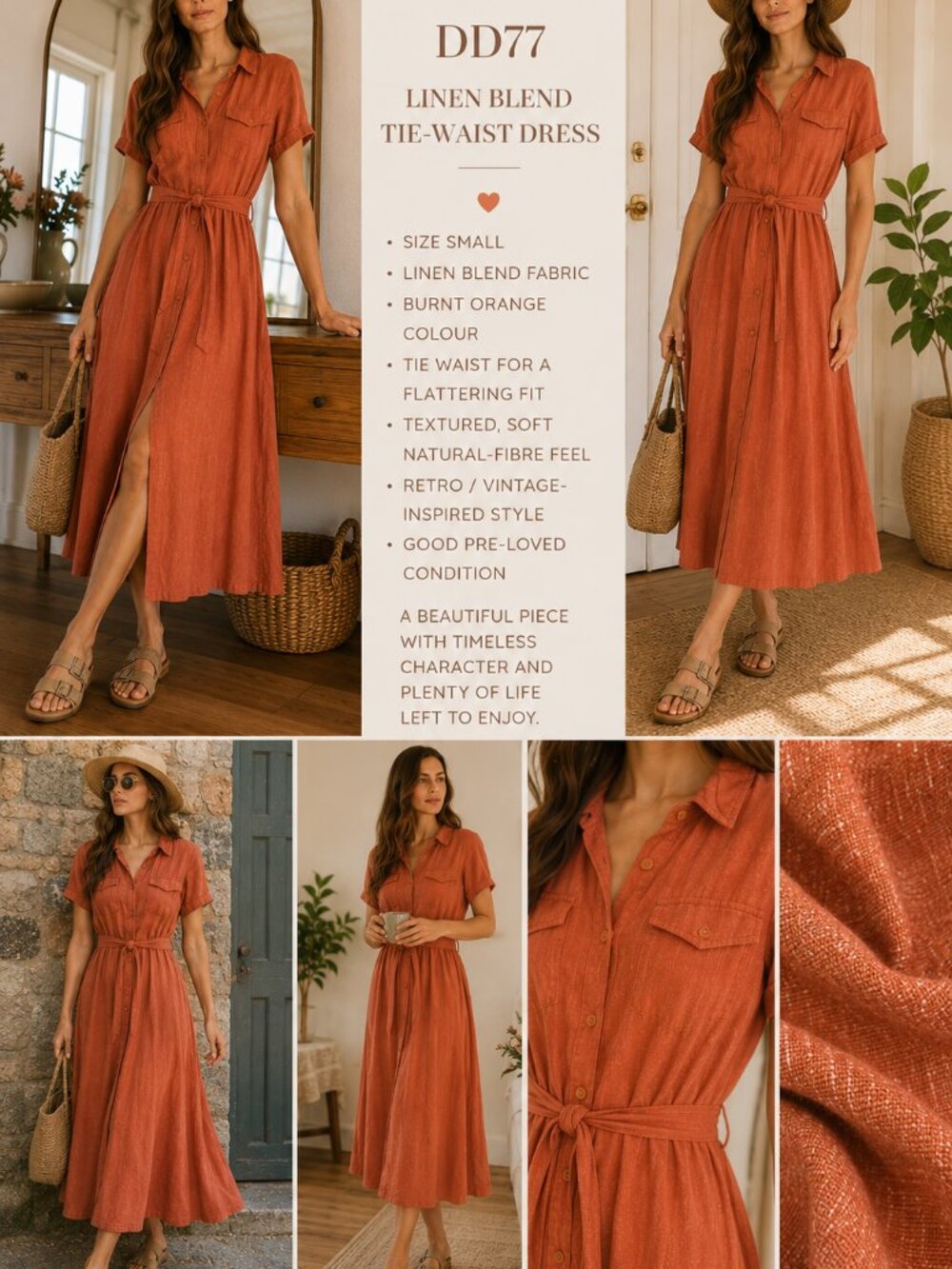 DD77 Vintage Linen Blend Dress – Size Small